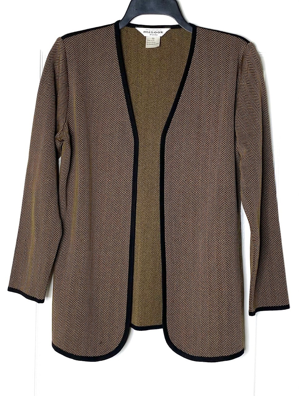 Exclusively Misook Brown Black Herringbone Stretc… - image 1