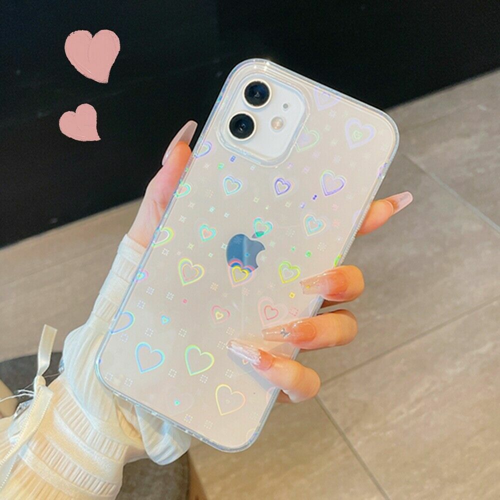 Design Clear Cell Phone Cases Clear Laser Heart Cute Phone Case