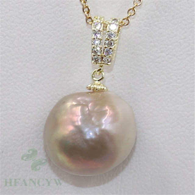 1415mm Pink Baroque Pearl Pendant 18k Necklace 18 inch diy mesmerizing