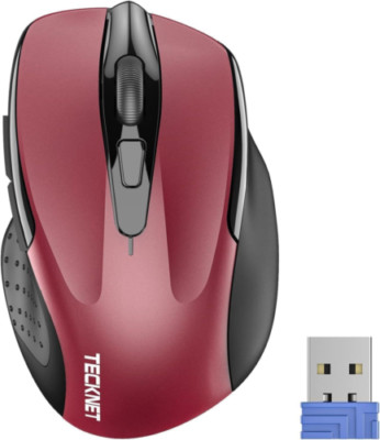 TECKNET Kabellose Maus, Pro 2.4G 4000 DPI Wireless Maus 6 Tasten mit Nano Rot