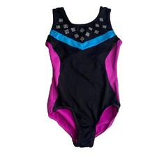 Freestyle By Danskin Activewear Dance Leotard Unitard Black  Pink 6/6X Studded
