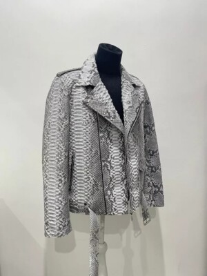 Man's Snakeskin Biker Jacket | Python Leather Moto Jacket, Natural Grey ...