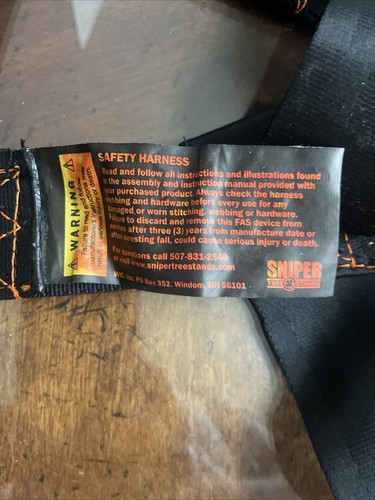 SNIPER TREE STAND HUNTING SAFETY HARNESS ADJUSTABLE 300# STRAP FALL ARREST LOT 2 - Picture 5 of 5