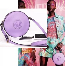 NWT Versace Medusa Head Calf Leather Round Lilac Crossbody Bag Shoulder Ba