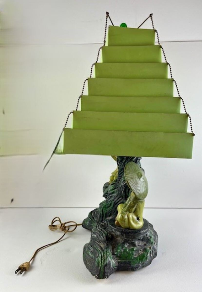 1955 Silvestri Bros Oriental Green Asian Chalkware Table Lamp