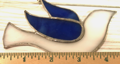 2 vitrales azul cobalto y blanco paloma y bola atrapasoles ventana colgante - Imagen 6 de 7