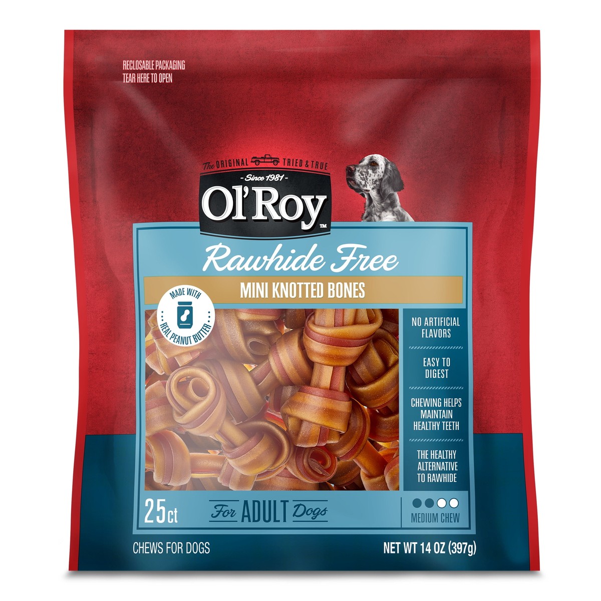 Ol'Roy Rawhide Free Mini Knotted Peanut Butter Flavored Bones