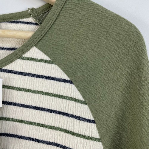NWT $38 Astrneme Womens Green Striped Raglan Sleeve T Shirt Sz L 3/4 Sleeve Top - Picture 8 of 10