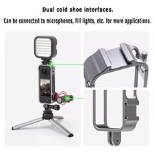 Functional Adaptable Aluminum-Alloy Frame with Cold-Shoe Mounts fits Insta360 X4