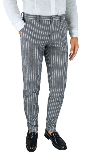 PANTALONI UOMO DI Lino a Righe Blu Estivi Pantalone Leggero Capri Rigato  EUR 32,90 - PicClick IT