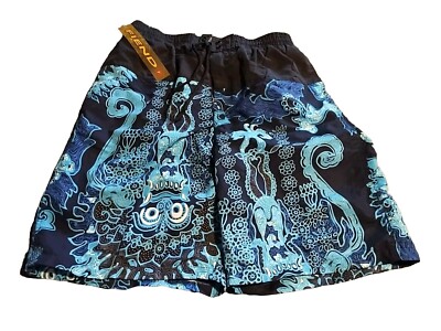 NWT FIEND Surfing Mens 34 Board Shorts Swim Trunks Blue Graphic Print 