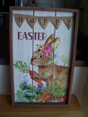 Adorable Happy Easter Picture 18.5x11.5'' New Bunny with Produce Glittery Shopko