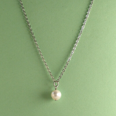 HALSKETTE KETTE SILBER 40,6cm SÜSSWASSERPERLE EDELSTAHL HYPOALLERGEN