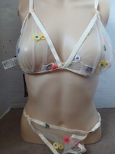 BooHoo Daisy Mesh Bralette + Thong Set Multicoloured XL Nonwired BNWT