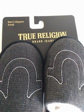 True Religion Premium Slippers Slides Black Gray Men  s SIZE SMALL