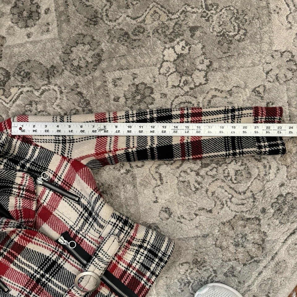 Chaqueta de moto Express roja blanca negra a cuadros de lana con cinturón XS Y2K 90s Grunge Foto 3 de 4