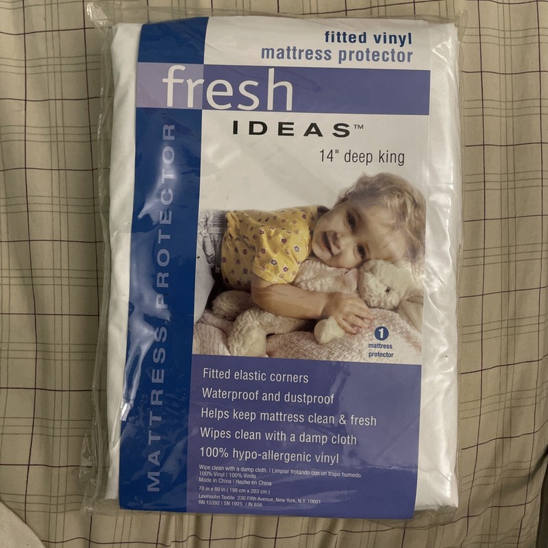 Fresh Ideas Fitted Waterproof Vinyl Mattress Protector COLOR WHITE  Size King