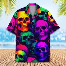 Trippy Colorful Skull Design Hawaiian Shirt - Adults  Youth