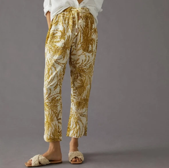 Anthropologie Pilcro The Cottage Linen Pants Medium Botanical Print Resort Style
