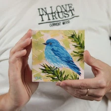 Mountain Bluebird Oil Painting Original Bluebird Wall Art Bird Decor Impasto