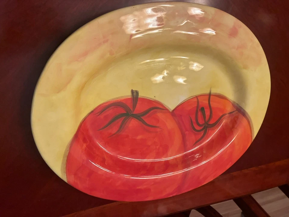 Plato grande pesado Pottery Barn Sausalito tomate ovalado para servir Foto 3 de 4