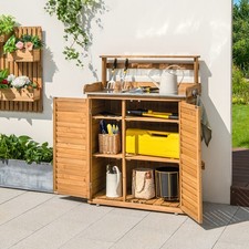 Outdoor Potting Bench Wooden Storage Cabinet Garden Workstation Table w/Shelves