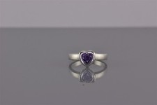 Sterling Silver 8mm Framed Purple Cubic Zirconia Heart Solid Band Ring 925 Sz: 6
