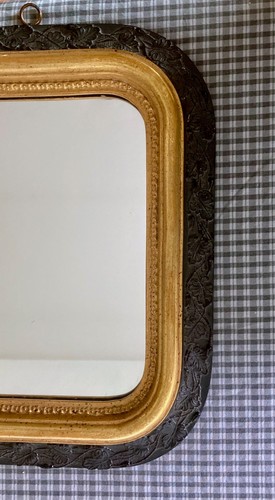 Antique Borghese Wall Mirror Gold Gilt / Black Wood Italian 13.5 x 11.5 - Picture 5 of 8