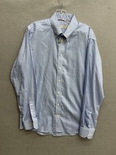 Eton Contemporary Dress Shirt Sz 42-16-1/2 Blue Plaid Long Sleeve Oxford Formal
