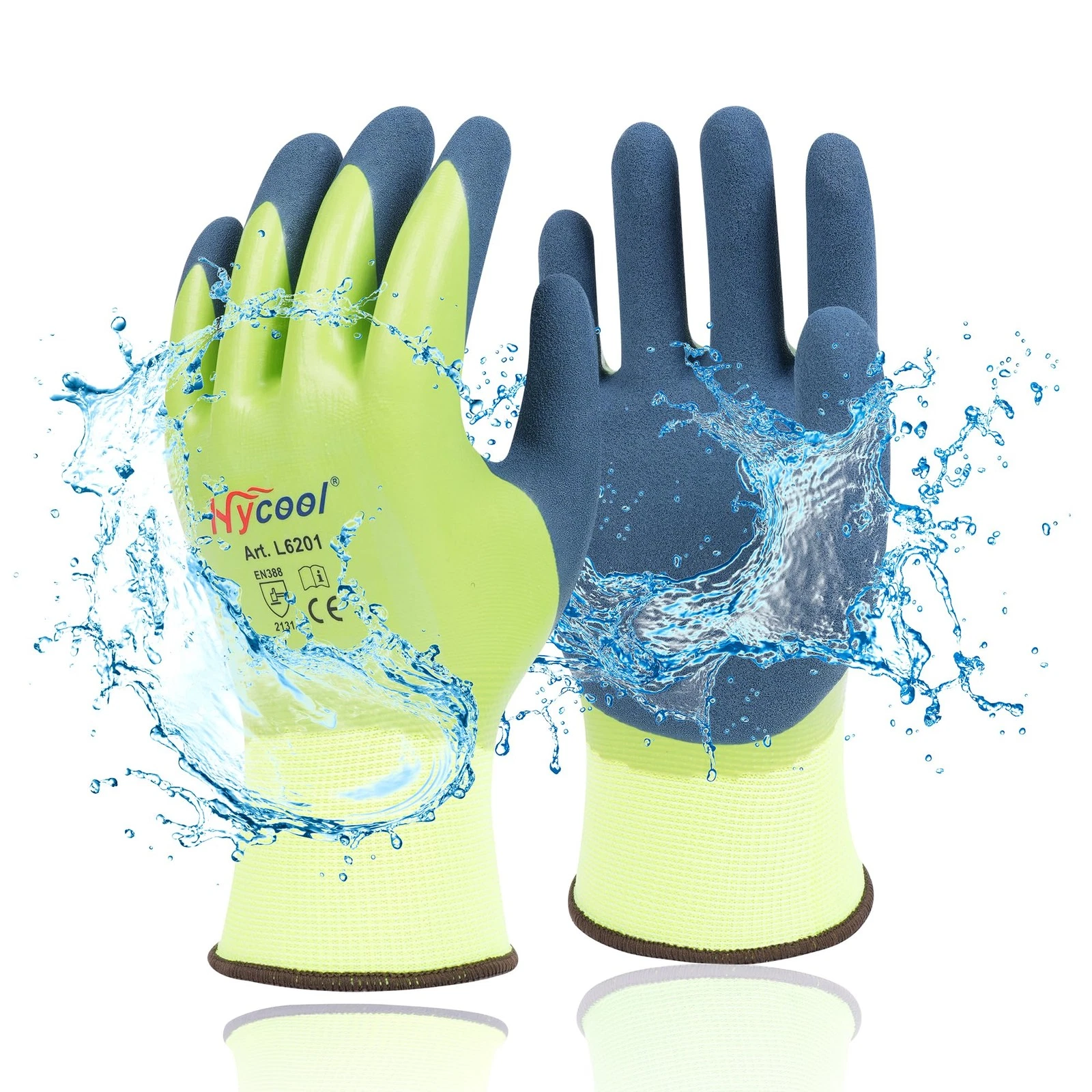 Waterproof Work Gloves Hycool Grip Working Gloves 3 Pairs(L,Green)