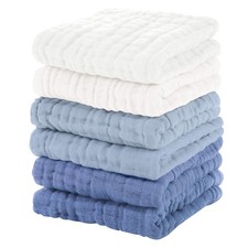 6Pack Gradient Blue Muslin Baby Burp Cloths 12x12 Inch 100 Cotton Wash