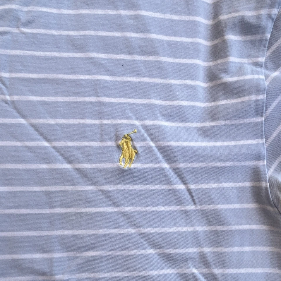 Polo by Ralph Lauren Men’s Blue/White Striped Crew Neck Logo T-Shirt M - Image 2 of 3