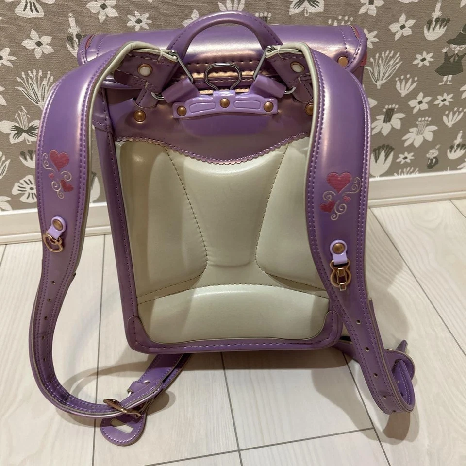 Bolso Escolar Japonés Randoseru (Mochila) Bordado Corazón, Líneas Púrpura X Rosa Foto 4 de 4