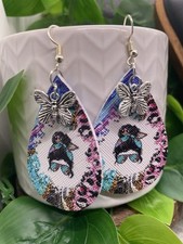 3 Silver-tone Faux Leather Earring Set New Free Ship Boho Mom Charm B5646