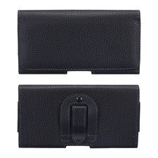 Phone Belt Holder for 6.6-7.2" Phone Horizontal Grain Leather Black