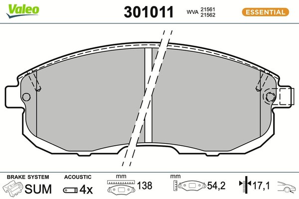 Bremsbelagsatz Scheibenbremse Vorne Valeo 301011 FÜR Fiat Infiniti BremsbelÄGe-image