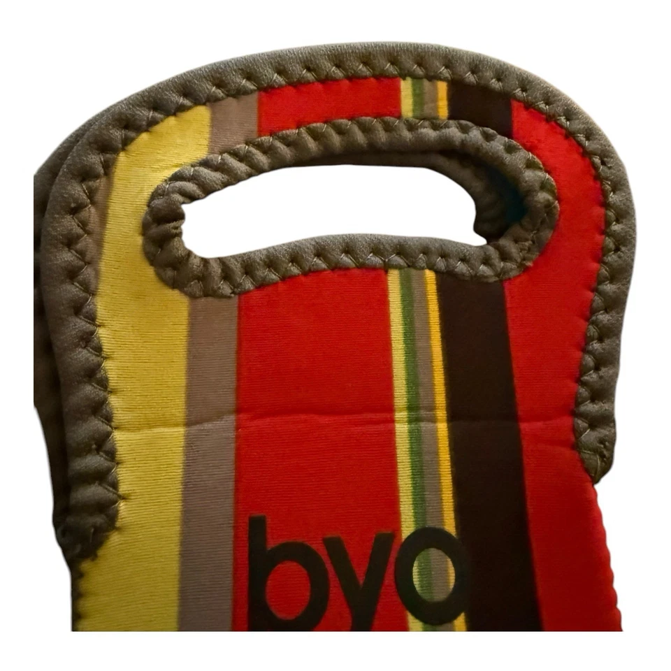 Bolso de mano BYO neopreno vino botella individual rayas multicolores Foto 3 de 4