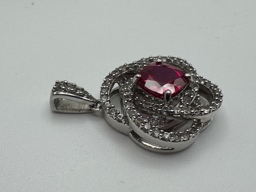 JWER Ladies Sterling Silver 925 Red & White CZ Charm Pendant - Picture 4 of 11