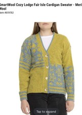 Smartwool Women's Cozy Lodge Fairisle Cardigan Sweater Medium Citron/Heather