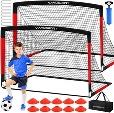 Kids Soccer Goals for Backyard Set, 2 of 4x3 / 6x4 ft Portable Black Red 