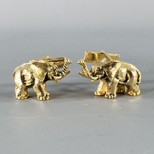 VINTAGE Gold Elephants Metal Cuff Links