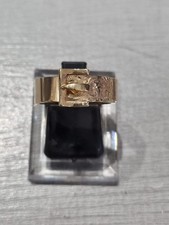 Vintage Gürtelring 9 kt Gelbgold quadratisch graviert Schnalle Größe O 1/2