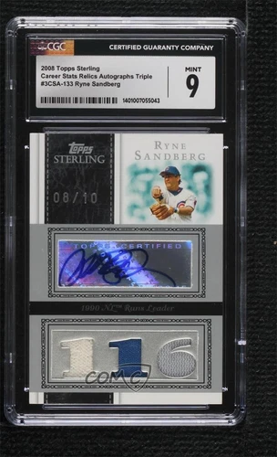 2008 Sterling Career Stats Relics Triple /10 Ryne Sandberg CGC 9 Mint Auto HOF