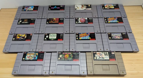 Super Nintendo SNES Games Lot of 15 Game Cartridges Super Mario Mortal Kombat
