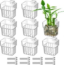 8PCS Clear Aquarium Plant Holder, Hanging Aquatic Plant Pot Holder with Hole, Ad