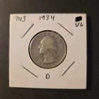1934-D Washington Silver Quarter In Very Good Condition