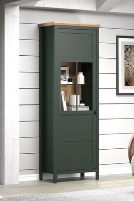 Vitrine Vitrinenschrank Wohnzimmerschrank Hochschrank Glas grün Eiche 70 cm