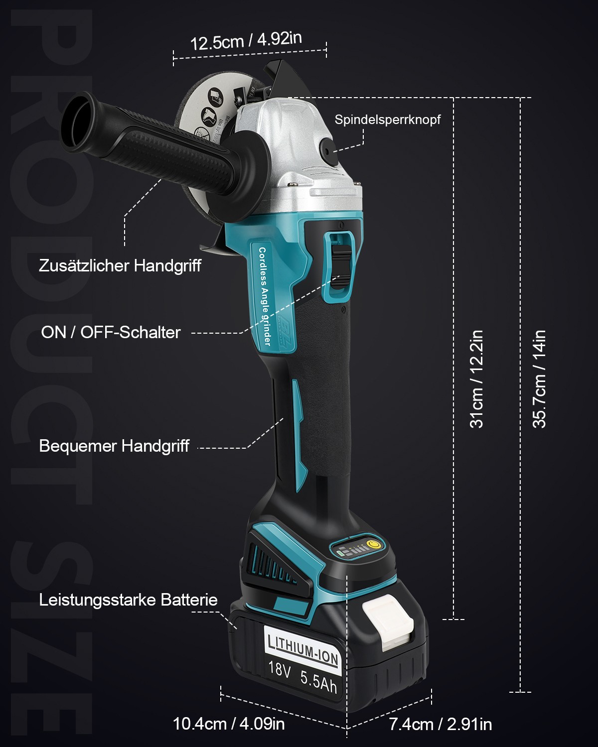 125mm Akku Winkelschleifer Trennschleifer Schleifmaschine Flex mit Akku Koffer
