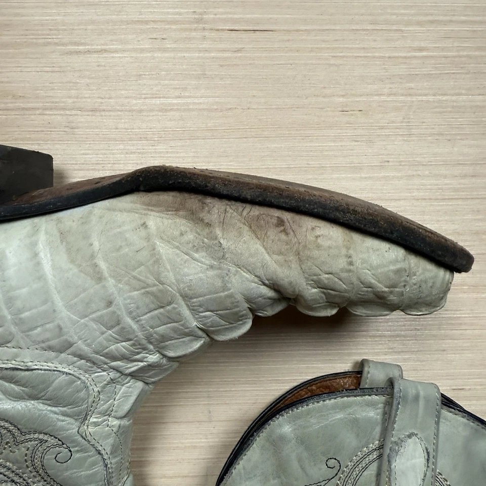 Vintage Cowboy Boots Men’s 8.5 Exotic Alligator Western Boots & Belt White Rodeo - Image 3 of 4