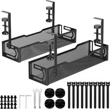2Pack Under Desk Cable Management Tray, No Drill Mesh Desk Cable Tray, Wire Mana